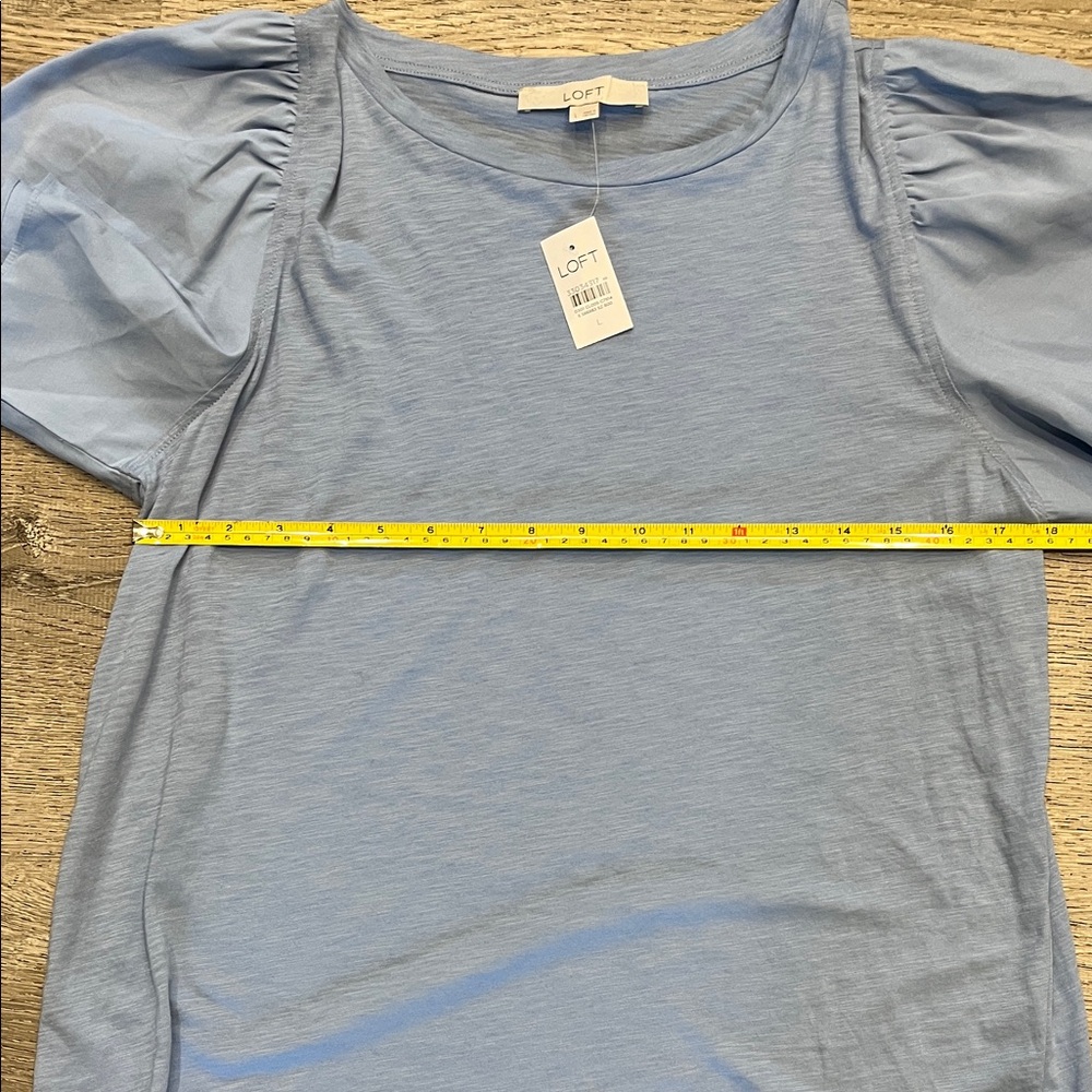 LOFT Sky Blue Puff Sleeve Tee - Crewneck - Picture 3 of 8